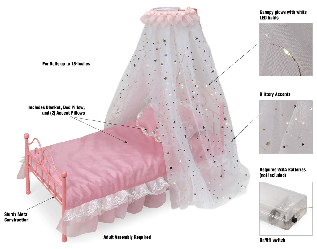 Pink Metal Doll Bed with Canopy and Bedding B73746