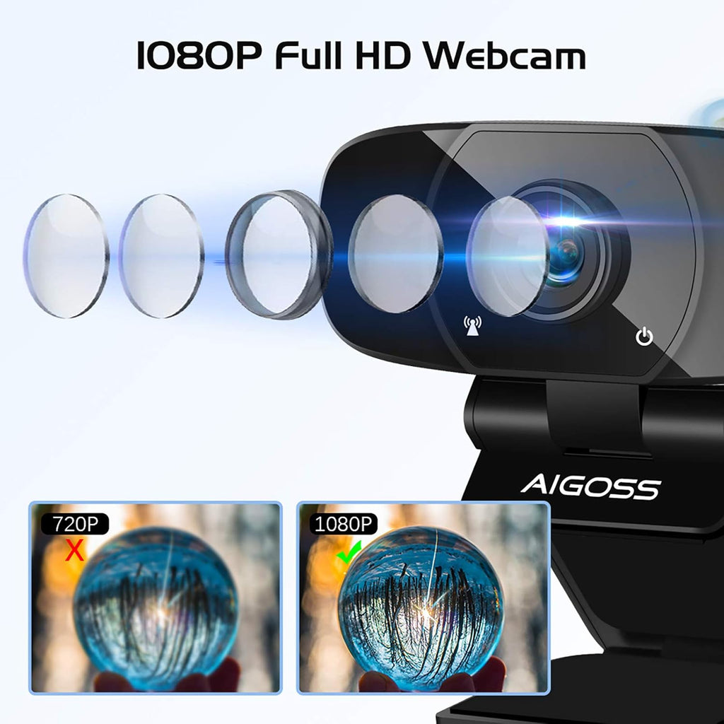 Black Webcam with Microphone and Tripod Stand G362