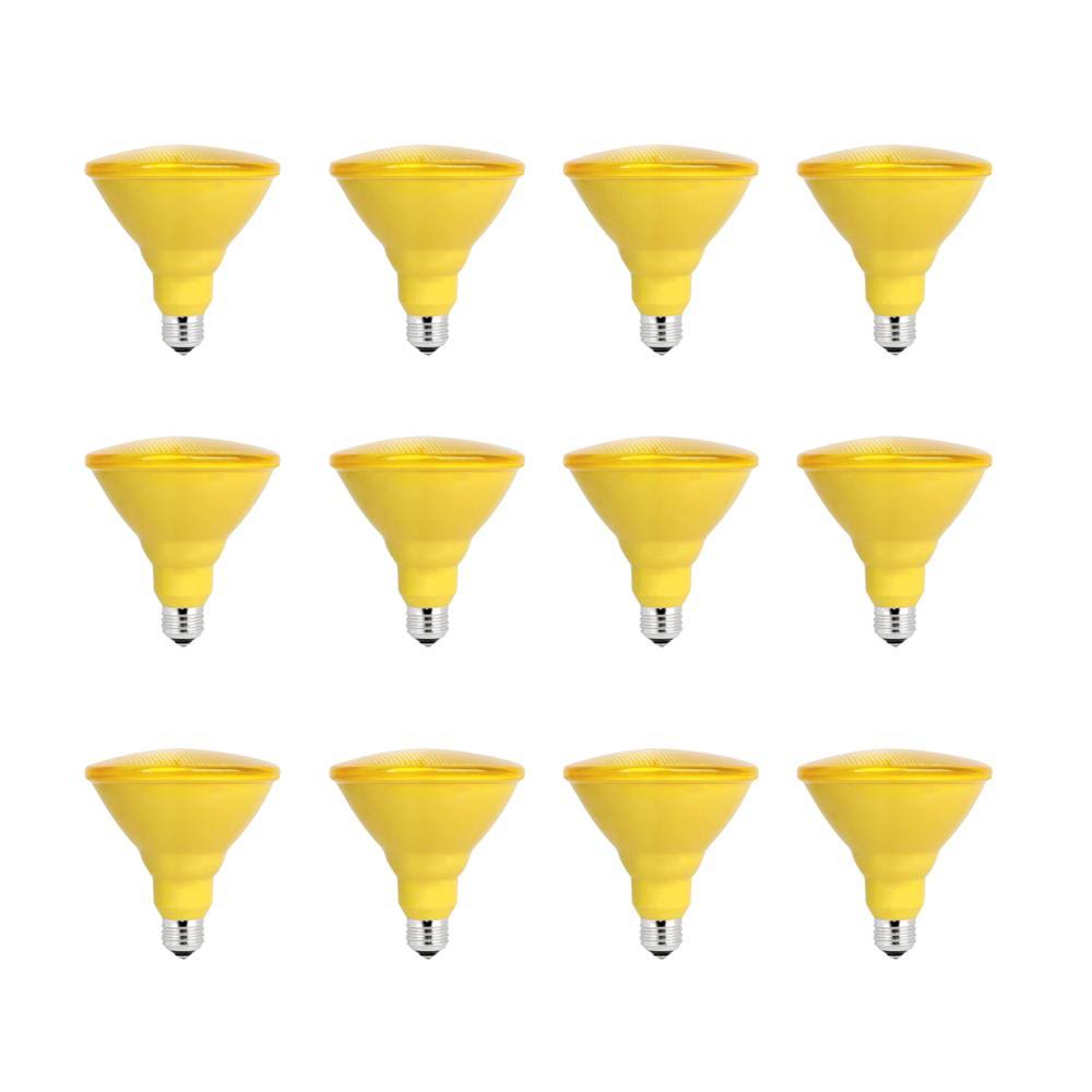 90-Watt Equivalent PAR38 LED Weatherproof Yellow Light Bulb (12-Pack) E608387