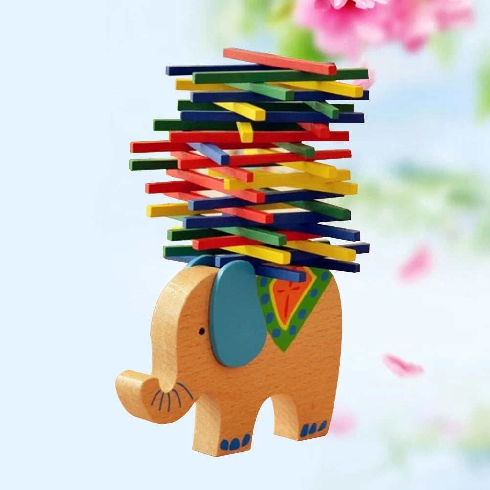 Wooden Stackable Building Blocks Set Balancing Games Playset Toys Educational Toys for Kids Children(Elephant) H288