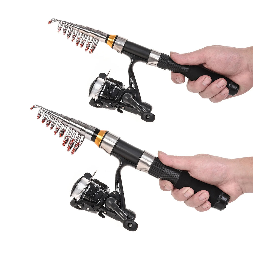 Fishing Rod Reel Combo Set, 2.1m Telescopic Rod, Spinning Reel, Hooks, and Soft Lures S952