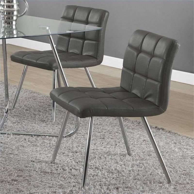 Faux Leather Dining Chair in Gray and Chrome (Set of 2) P733