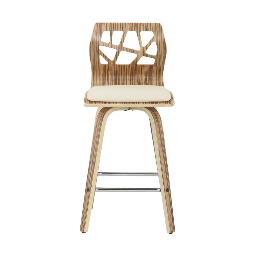 Set Of 2 Counter Stool In Zebra Wood And Cream Faux Leather Z634148