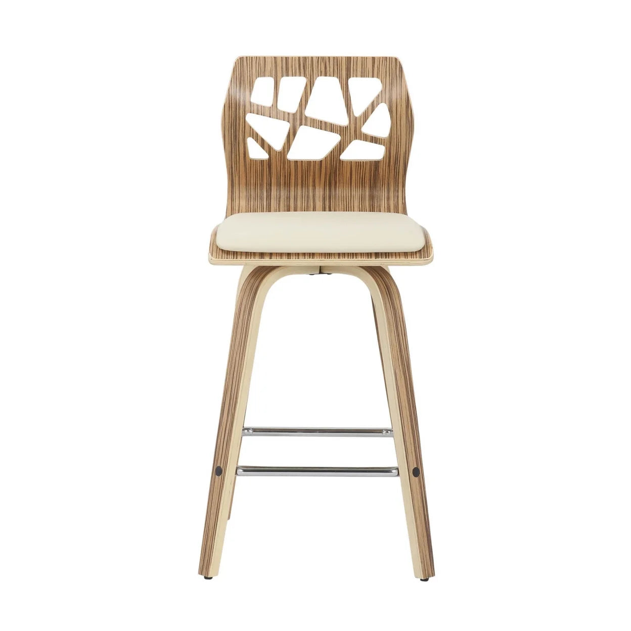 Set Of 2 Counter Stool In Zebra Wood And Cream Faux Leather Z634148