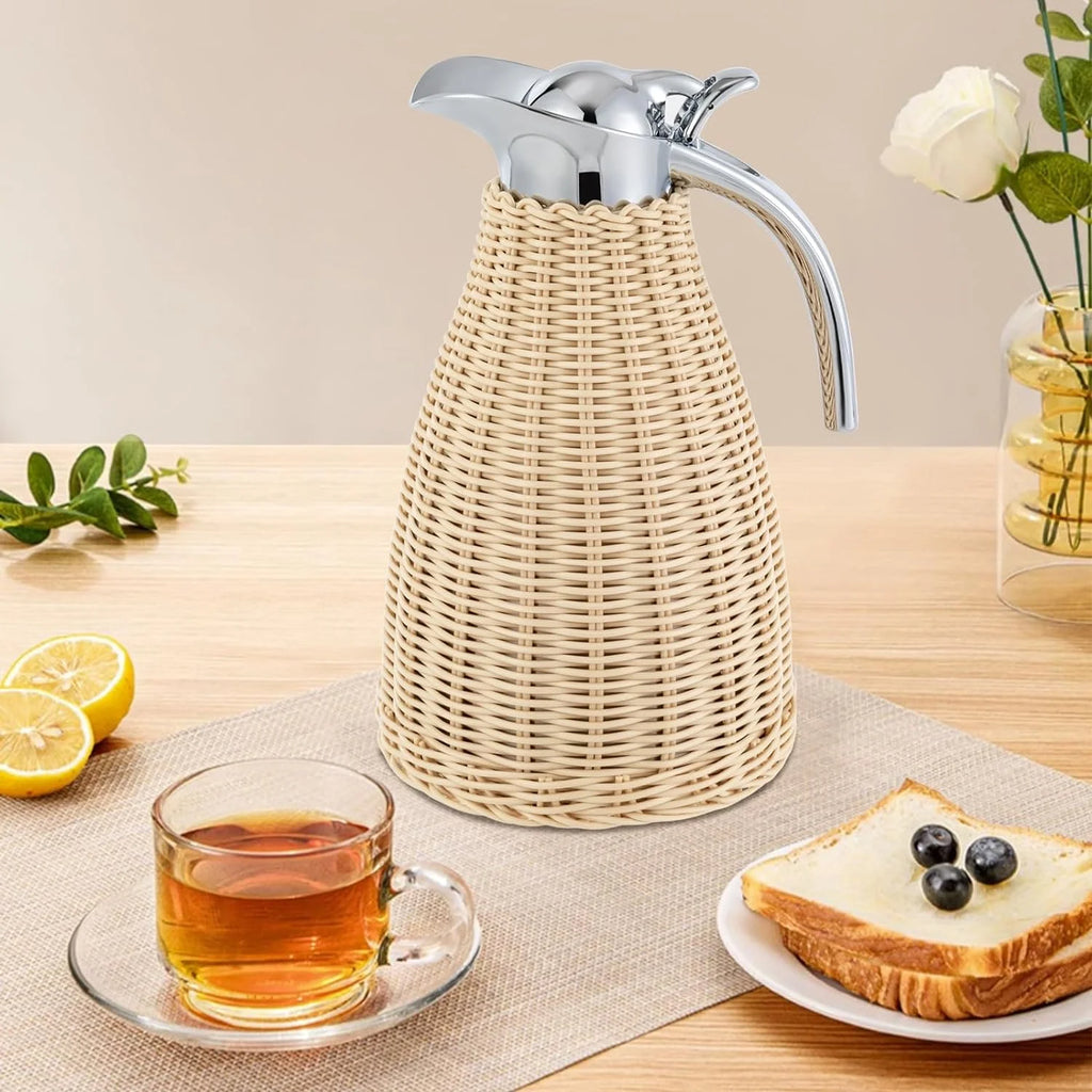 Beige Rattan Double Walled Vacuum Insulated Coffee Jug D492