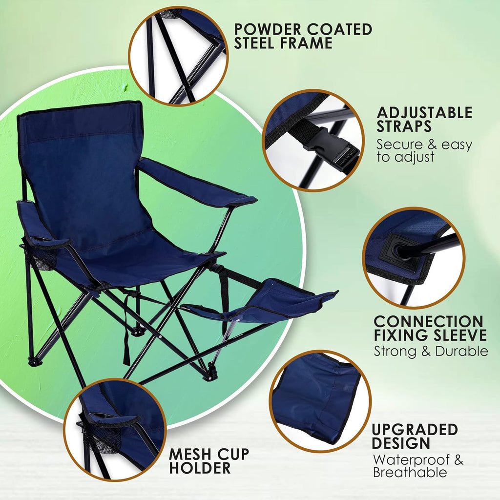 Portable Camping Chair with Footrest Mesh Folding Reclining Chair Steel Frame Padded Arm Chair Q93713