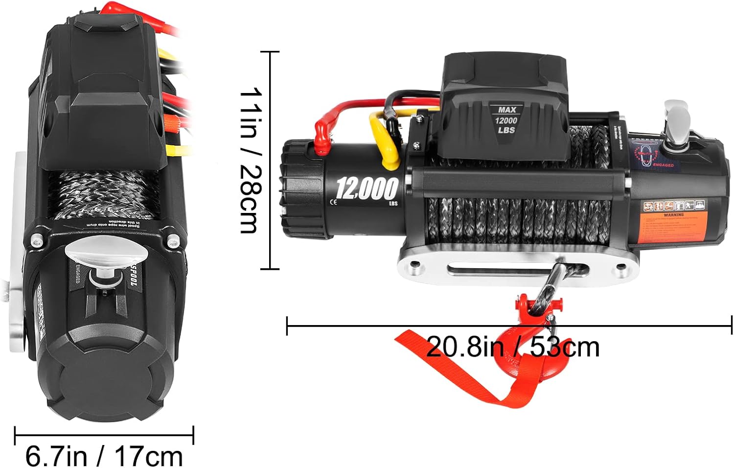 12000lbs Electric Winch with Synthetic Rope and Wireless Remote Control S81348
