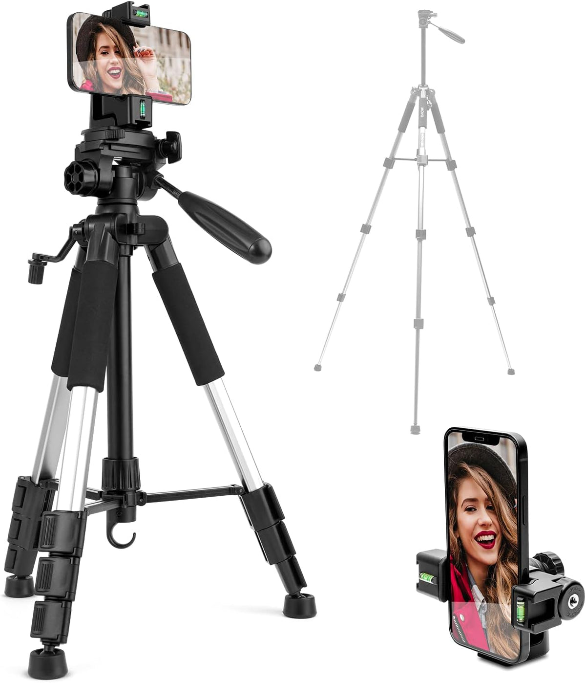 Vlog Kit with Adjustable Mobile Phone Holder and Camera Tripod, 57 Lightweight Tripod, Pack of 2 D45381