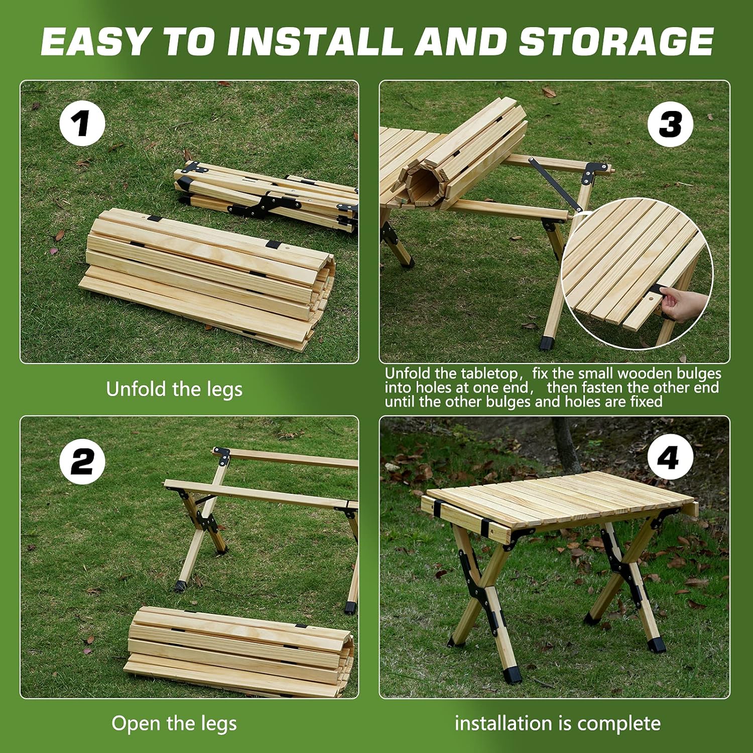 Portable Folding Wooden Camping Table with Carry Bag Q92271