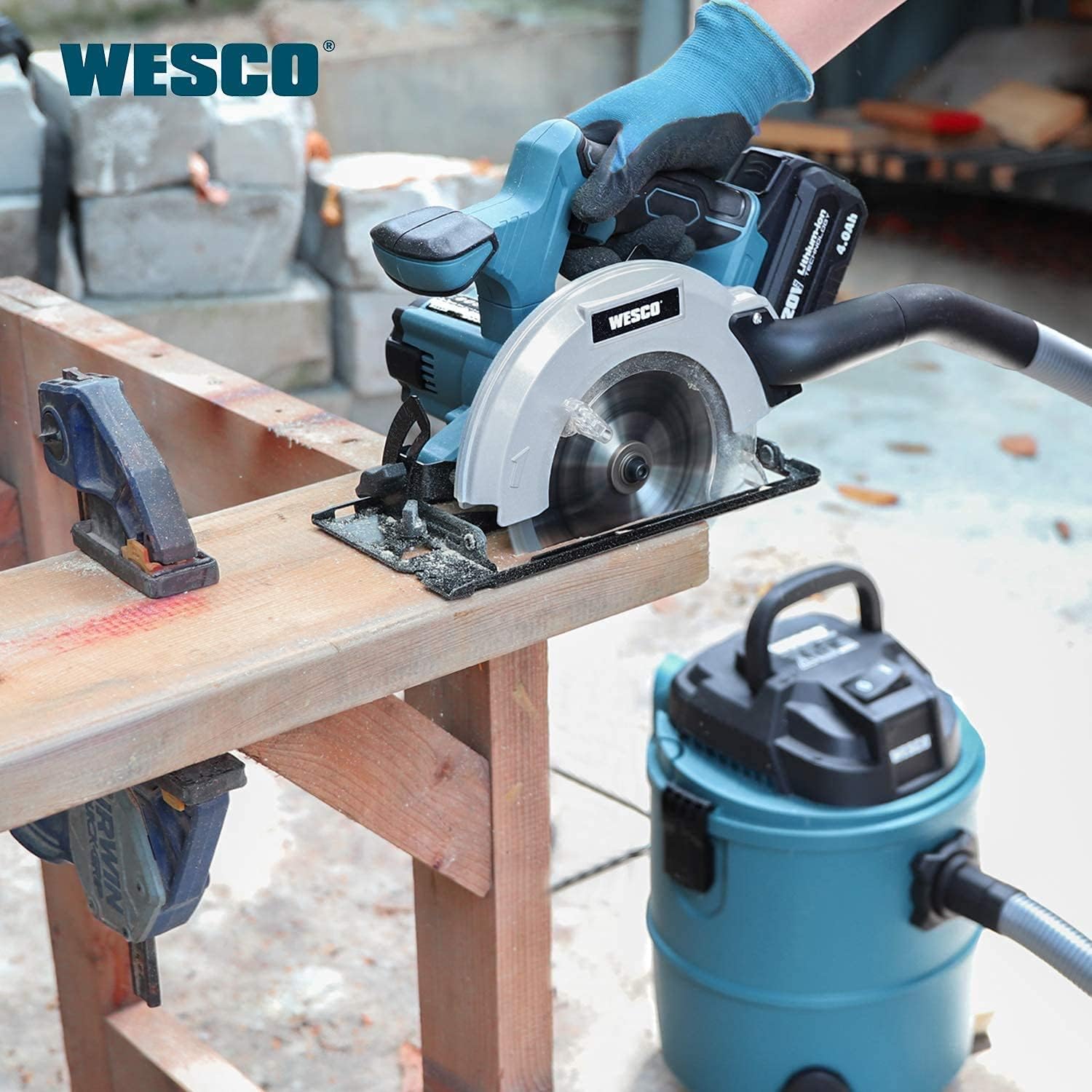 20V 4.0Ah Cordless Circular Saw, 6-1/2", 4000RPM, 0-45° Bevel, with Charger, Vacuum Adaptor, Parallel Guide, Wood Cutting Blades (24T / 40T), Pack of 2 P15917