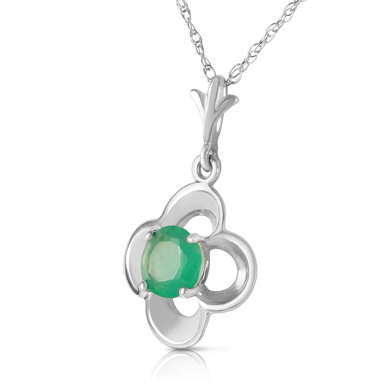14k 18" White Gold Necklace with Emerald Bud I55643