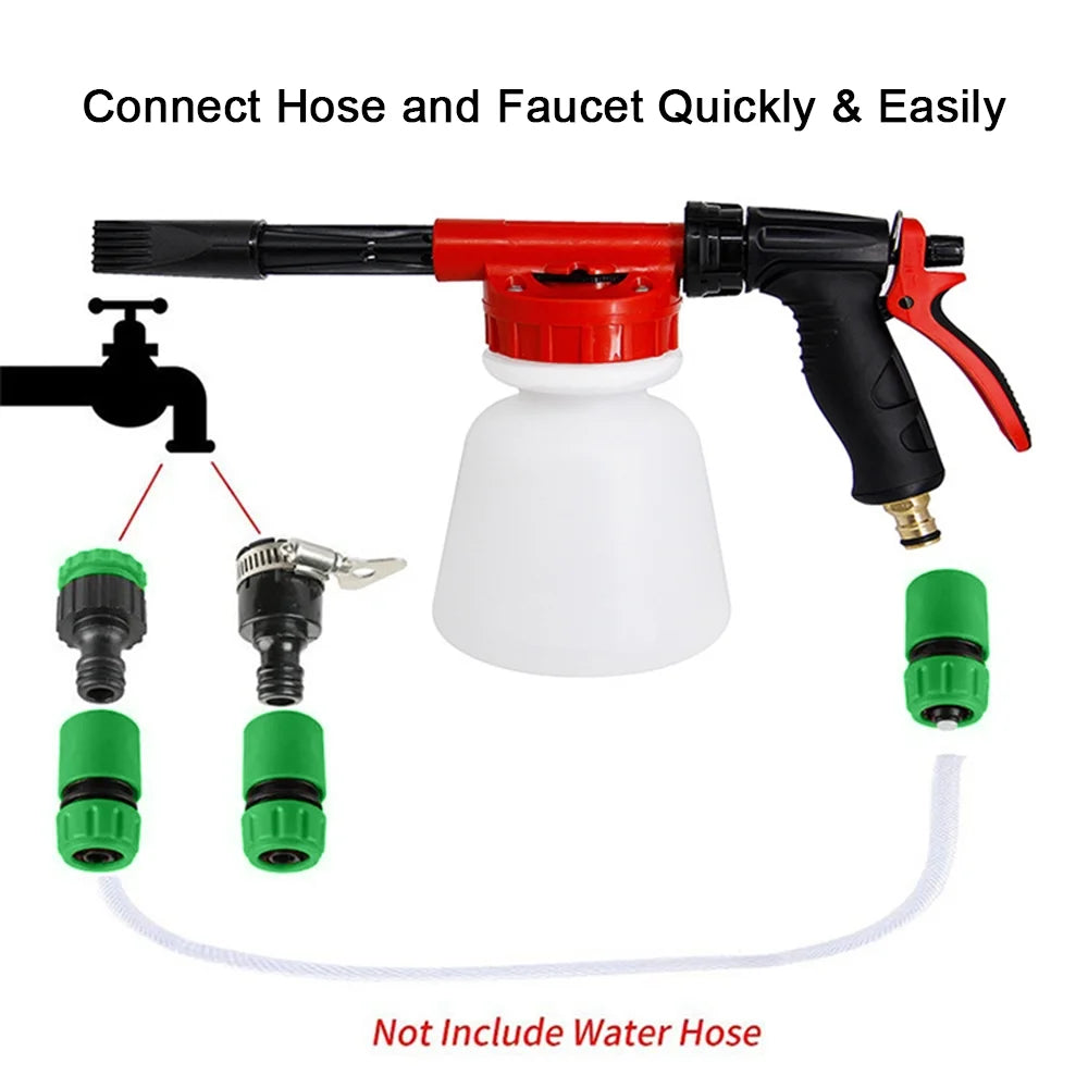 Car Wash Foam Sprayer Nozzle Kit with 1 Liter Bottle Universal Connectors X773490