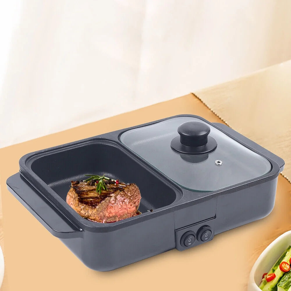 2-IN-1 Electric Hot Pot BBQ Grill Smokeless Cooking Pan 1200W A750