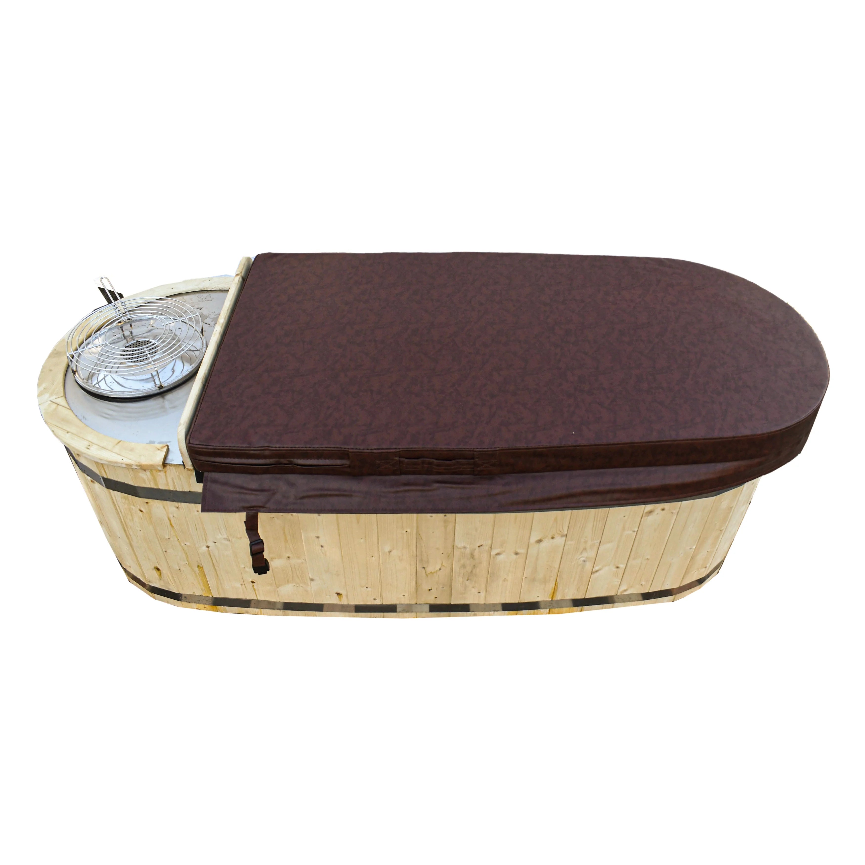 Natural Pine Wood Hot Tub 2 Persons 132 Gallons with Charcoal Stove X8610
