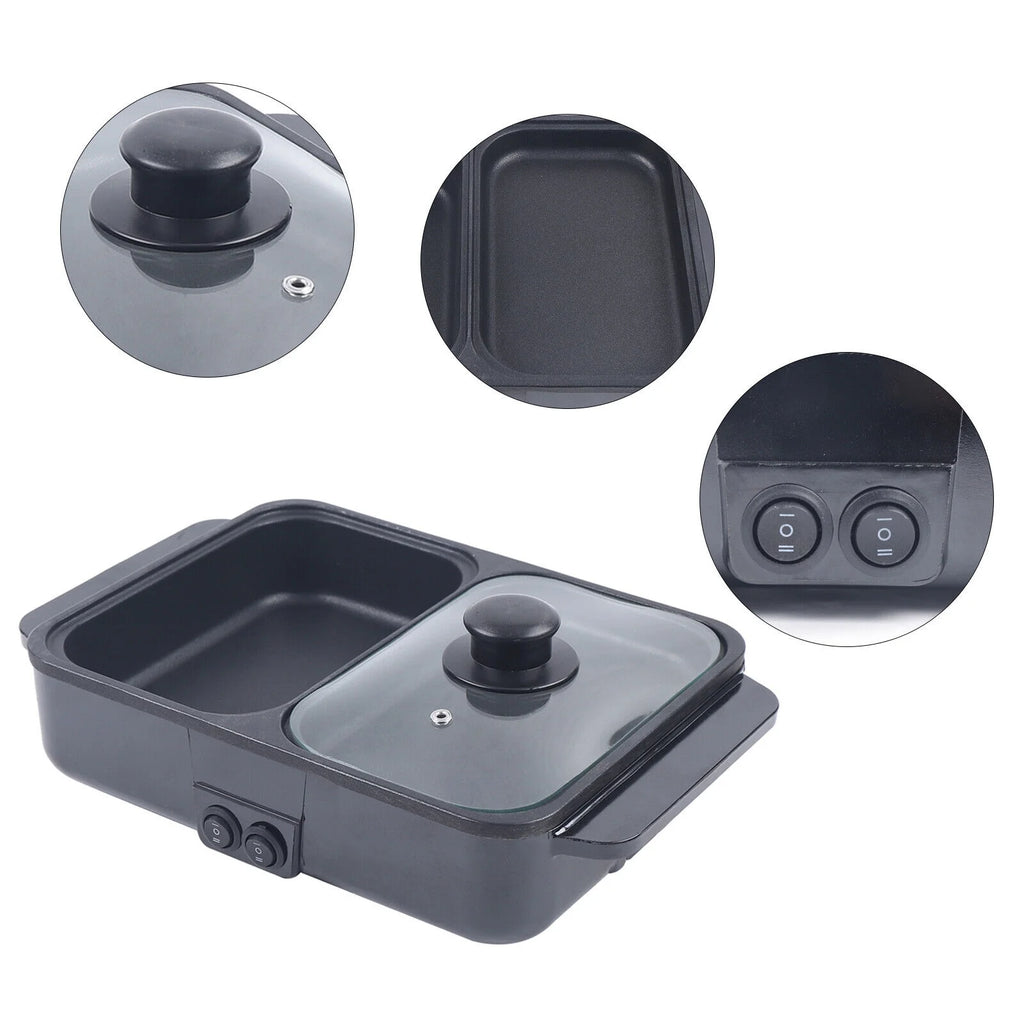 2-IN-1 Electric Hot Pot BBQ Grill Smokeless Cooking Pan 1200W A750