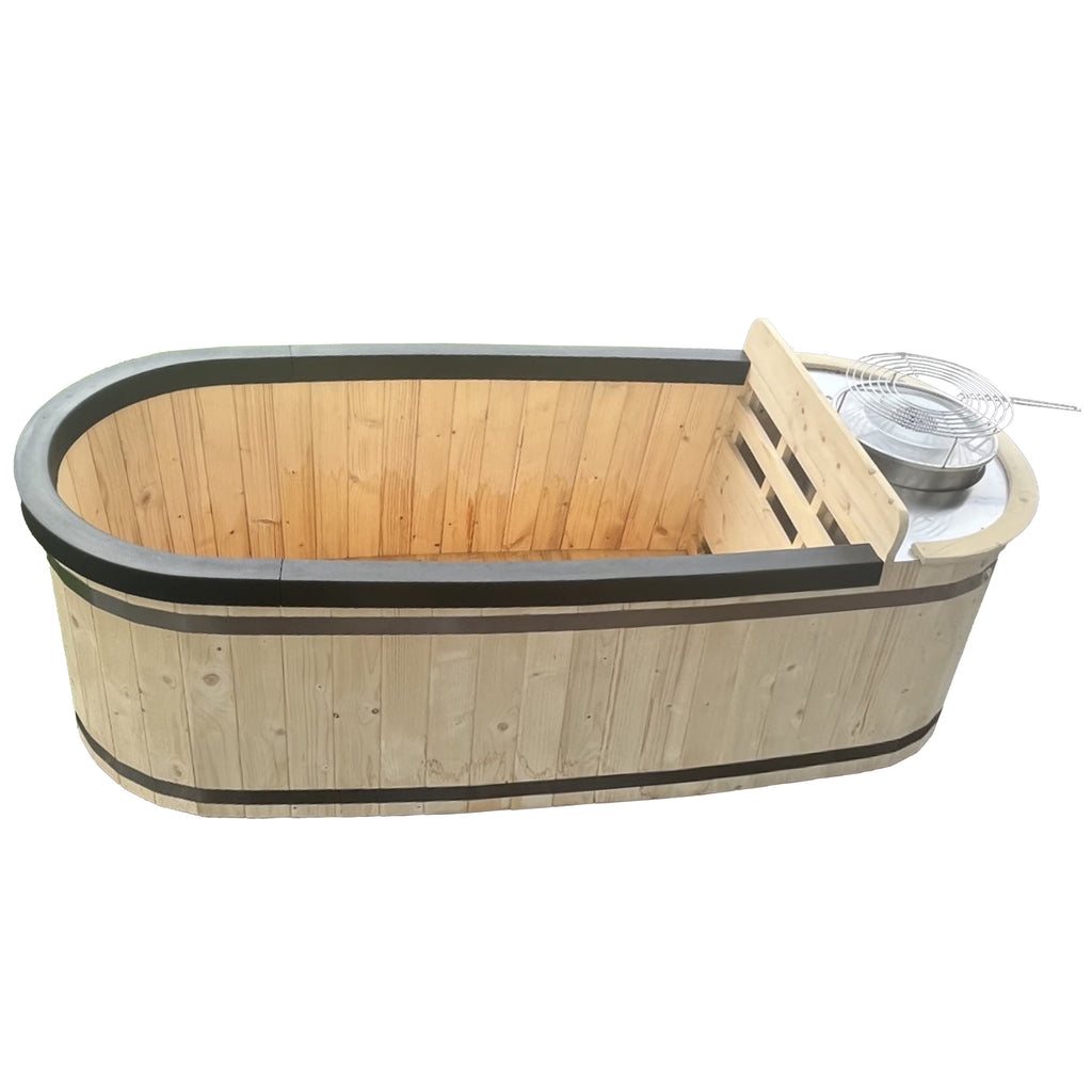 Natural Pine Wood Hot Tub 2 Persons 132 Gallons with Charcoal Stove X8610