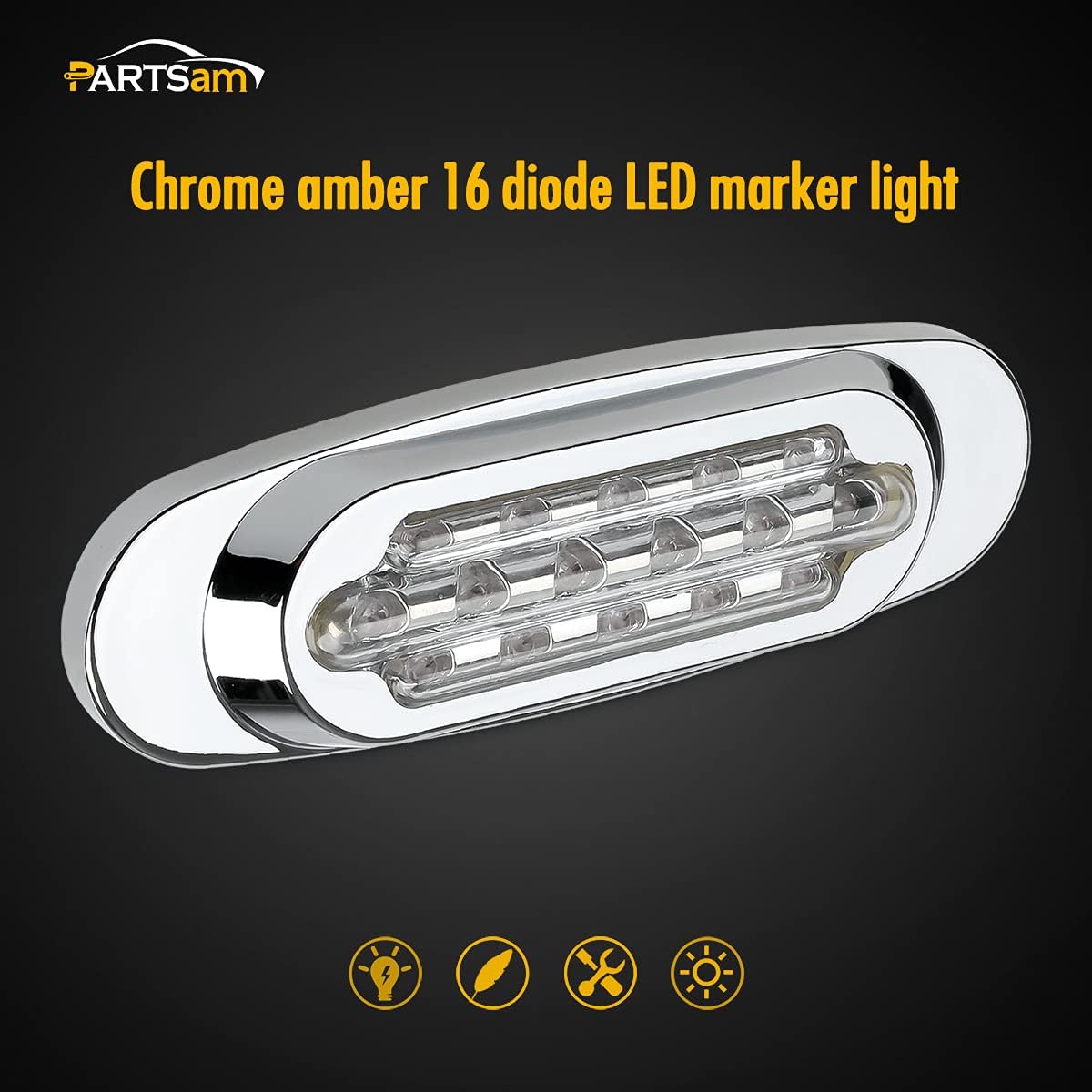 14Pcs 6-1/2 Clear/Amber 16-LED Trailer Side Marker and Turn Signal Lights Chrome Flush Mount Sealed Replacement Pack of 2 Y430336