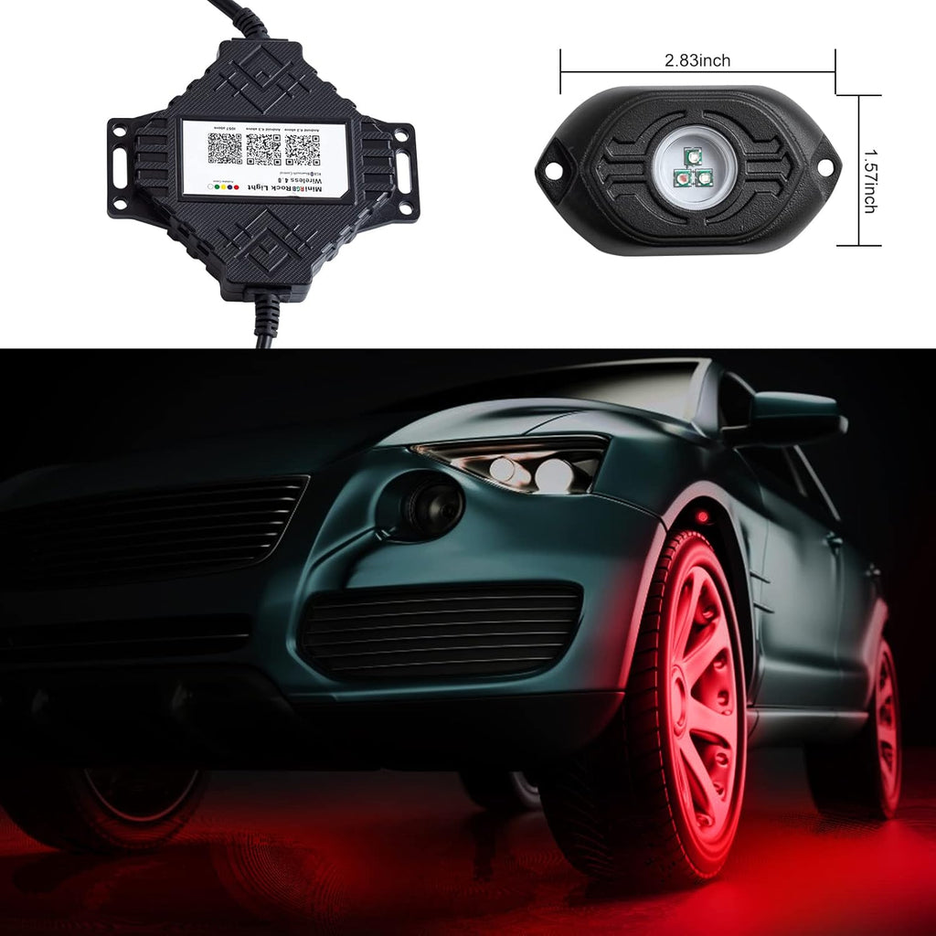 RGB LED Rock Lights 4 Pods Car Neon Underglow Kit Wheel Well Light Multicolor Waterproof Pack of 2 T84414