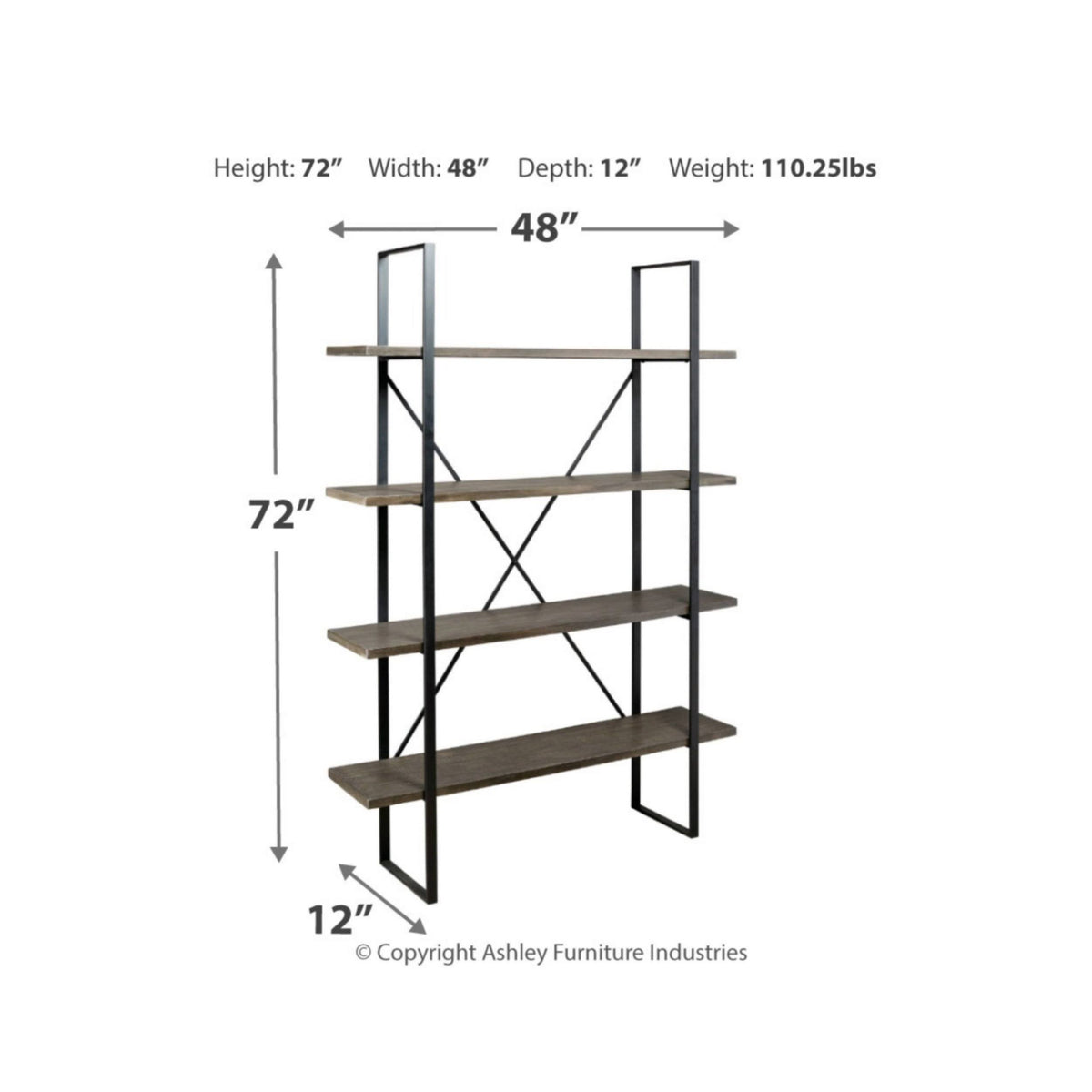 Black and Grey Wood and Metal Bookcase G7093