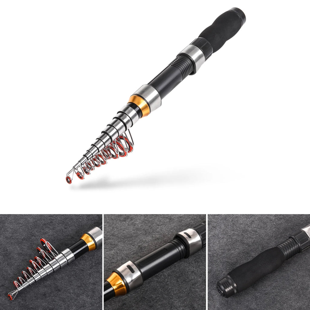 Fishing Rod Reel Combo Set, 2.1m Telescopic Rod, Spinning Reel, Hooks, and Soft Lures S952