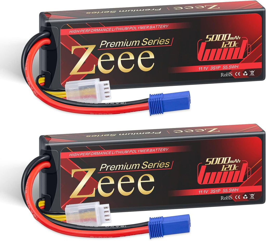 3S Lipo Battery 5000mAh 11.1V LCG Hard Case Height 25mm 120C EC5 Connector 2 Pack M75890