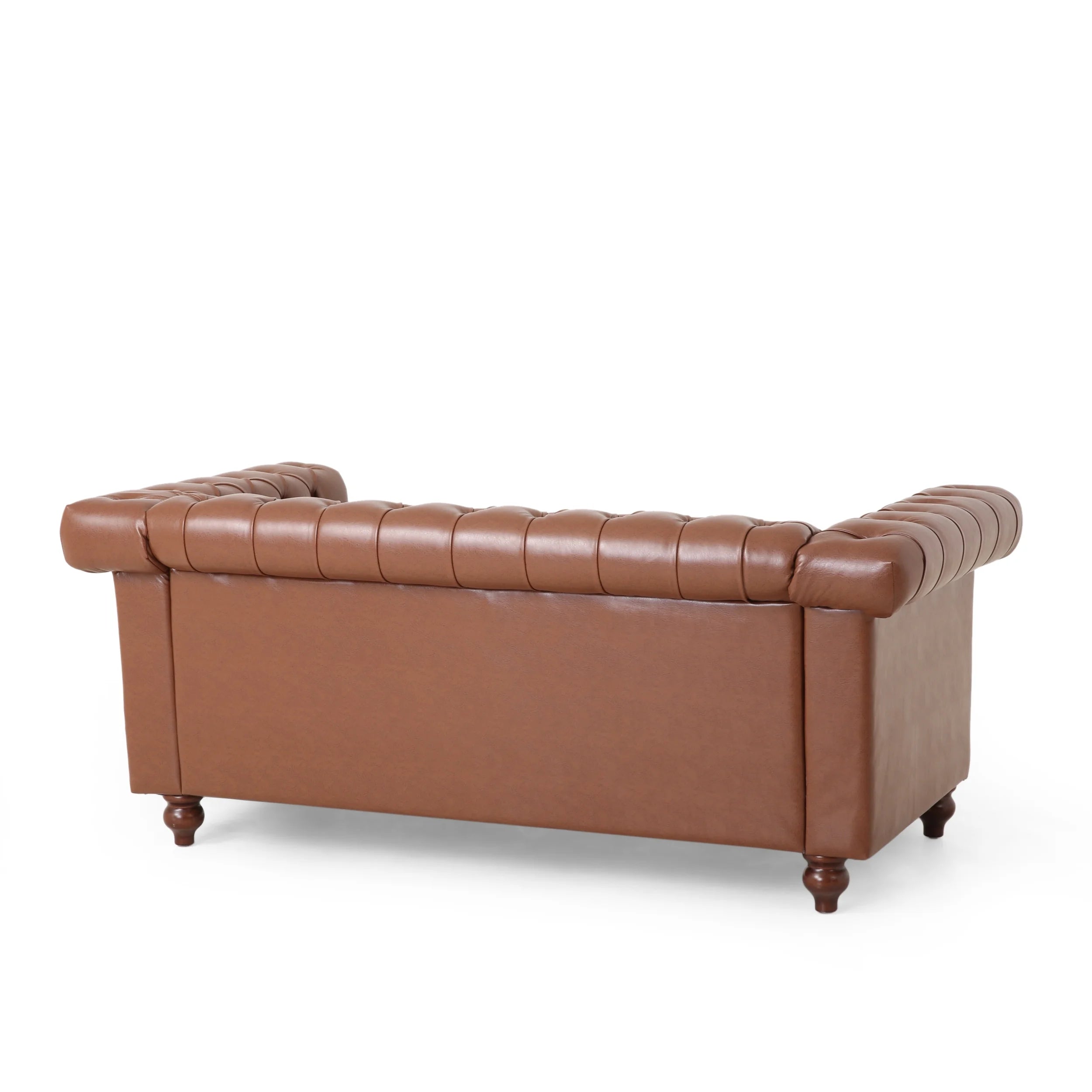 Cognac Brown Upholstered Button Tufted Loveseat with Nailhead Trim S8986