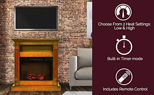 34-in. Electric Fireplace with Log Insert and Teak Mantel J7172