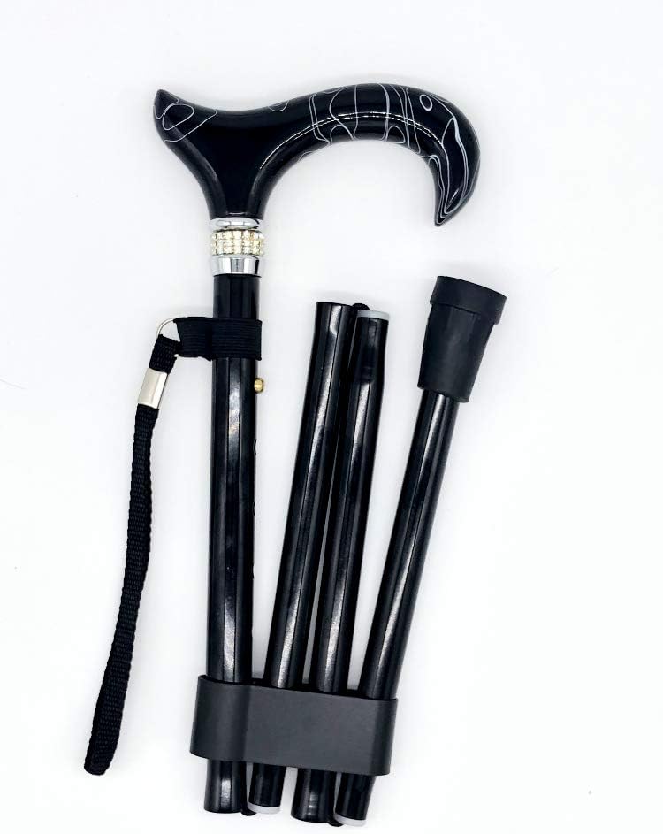 Black Folding Adjustable Height Cane with Aluminum Shaft A80530