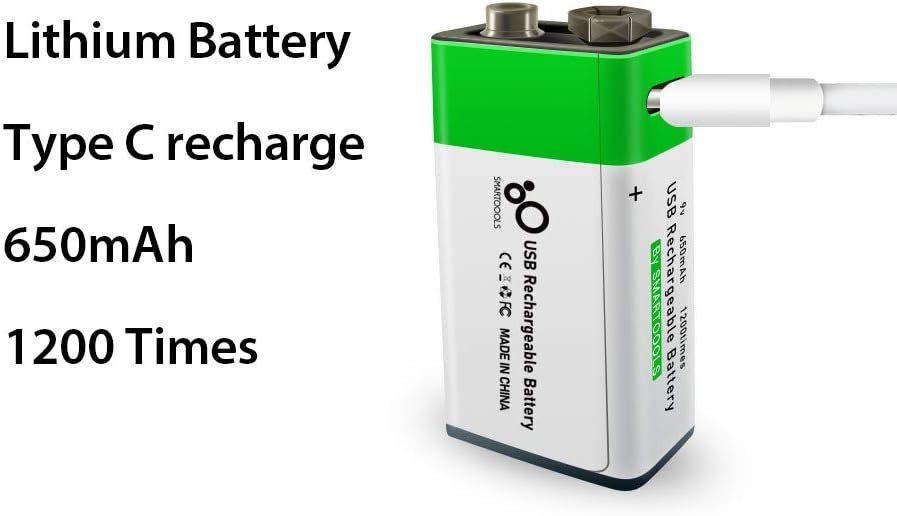 2-Pack 650mAh Rechargeable 9V Lithium Ion Battery with Type C Port V82736