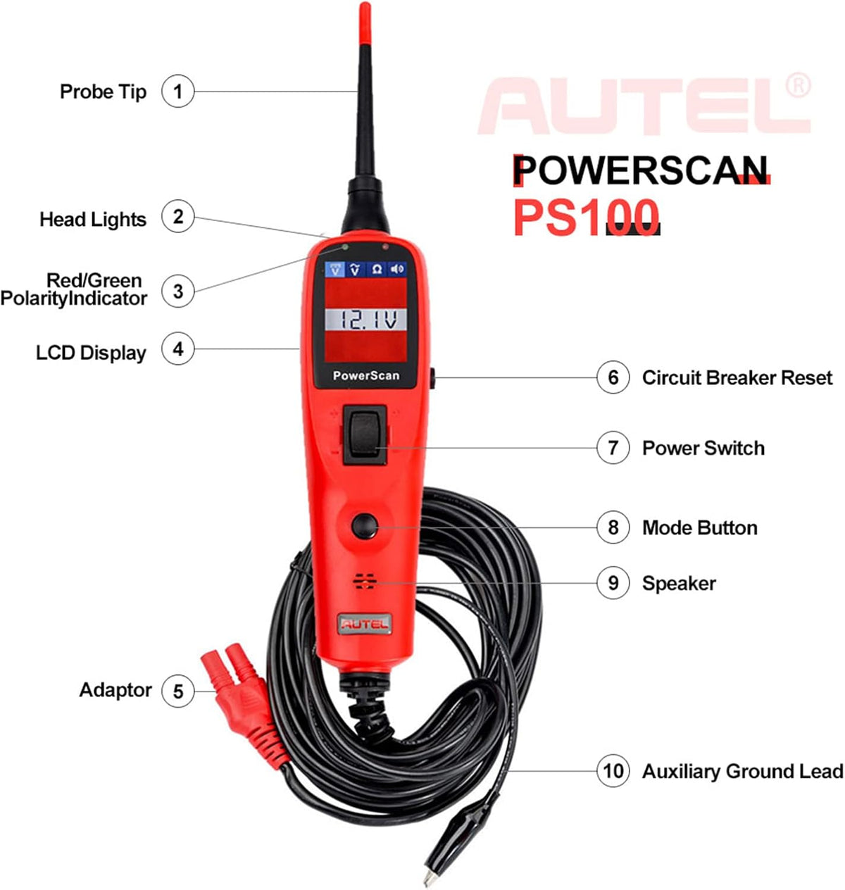 Circuit Tester with 20ft Cable, Built-In Circuit Breaker P124