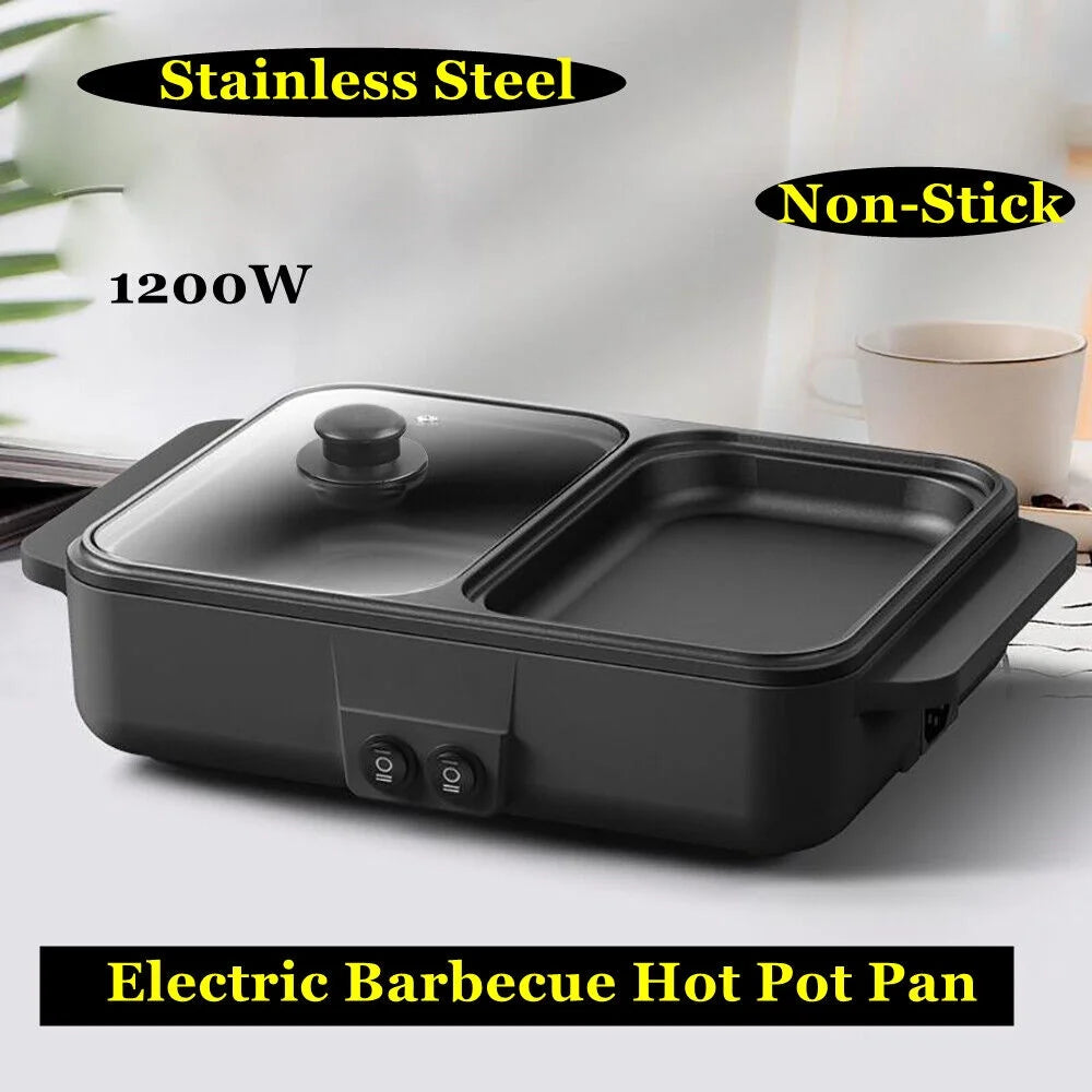 2-IN-1 Electric Hot Pot BBQ Grill Smokeless Cooking Pan 1200W A750
