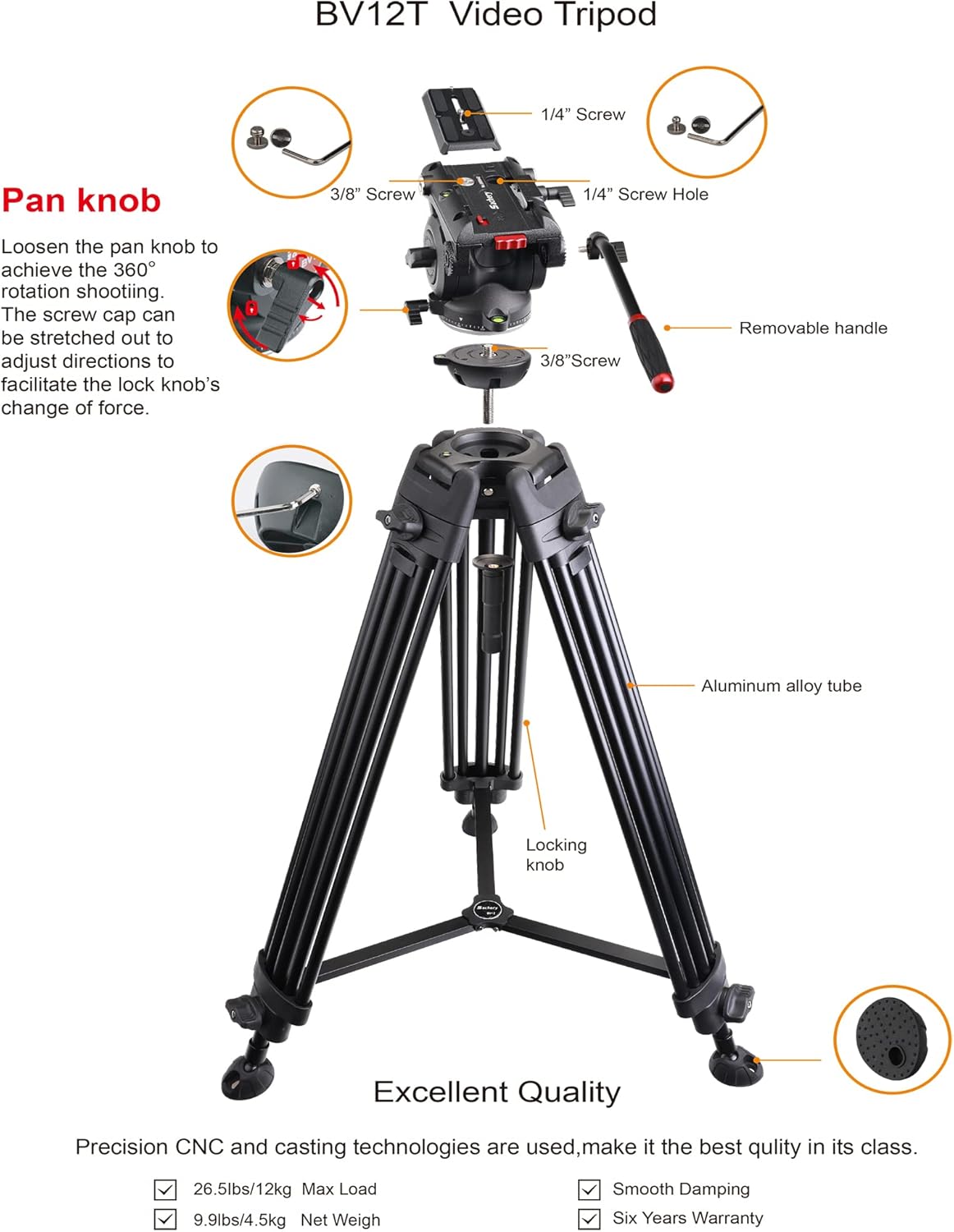 72 inch Aluminum Video Tripod with Fluid Head J4218