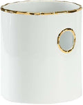 White Metallic Gold Details Black Ceramic Cachepot O863
