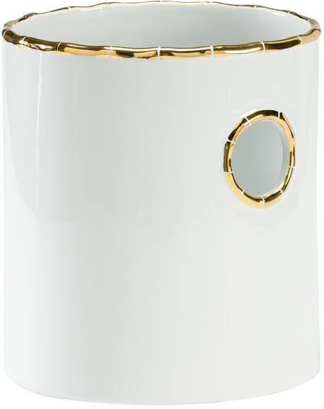 White Metallic Gold Details Black Ceramic Cachepot O863