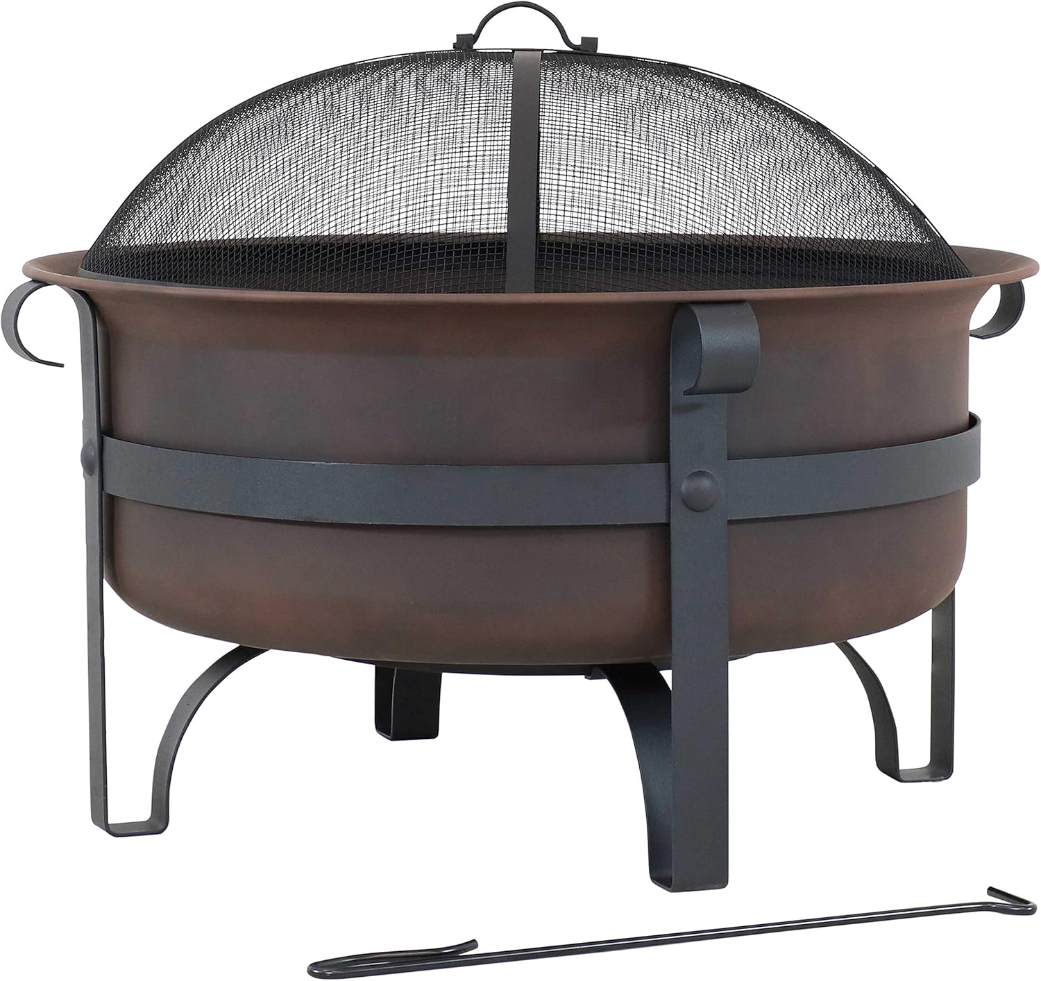 Bronze Cauldron Outdoor Fire Pit Bowl with Poker and Spark Screen - 29 Inch L86007