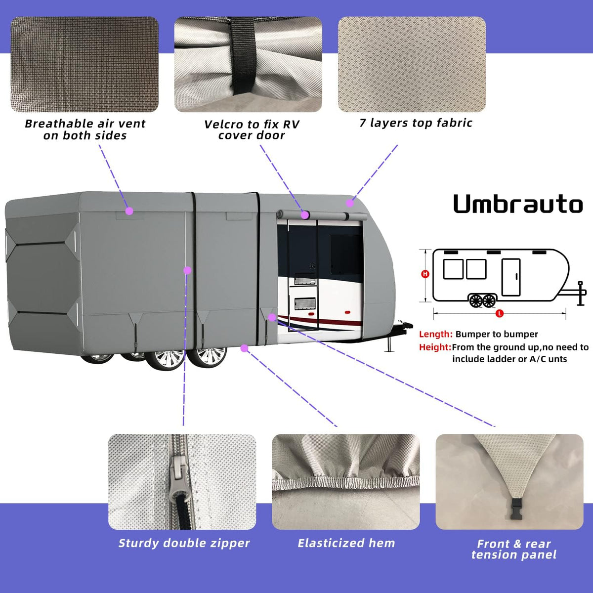 7 Layers Windproof Travel Trailer Cover with Tongue Jack Cover K1726