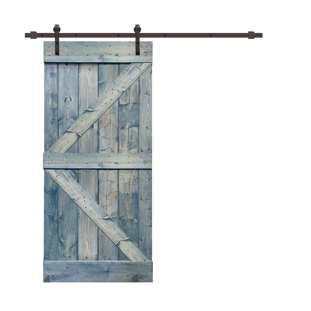 Solid Jungle Green Stained Pine Wood Interior Sliding Barn Door I77407