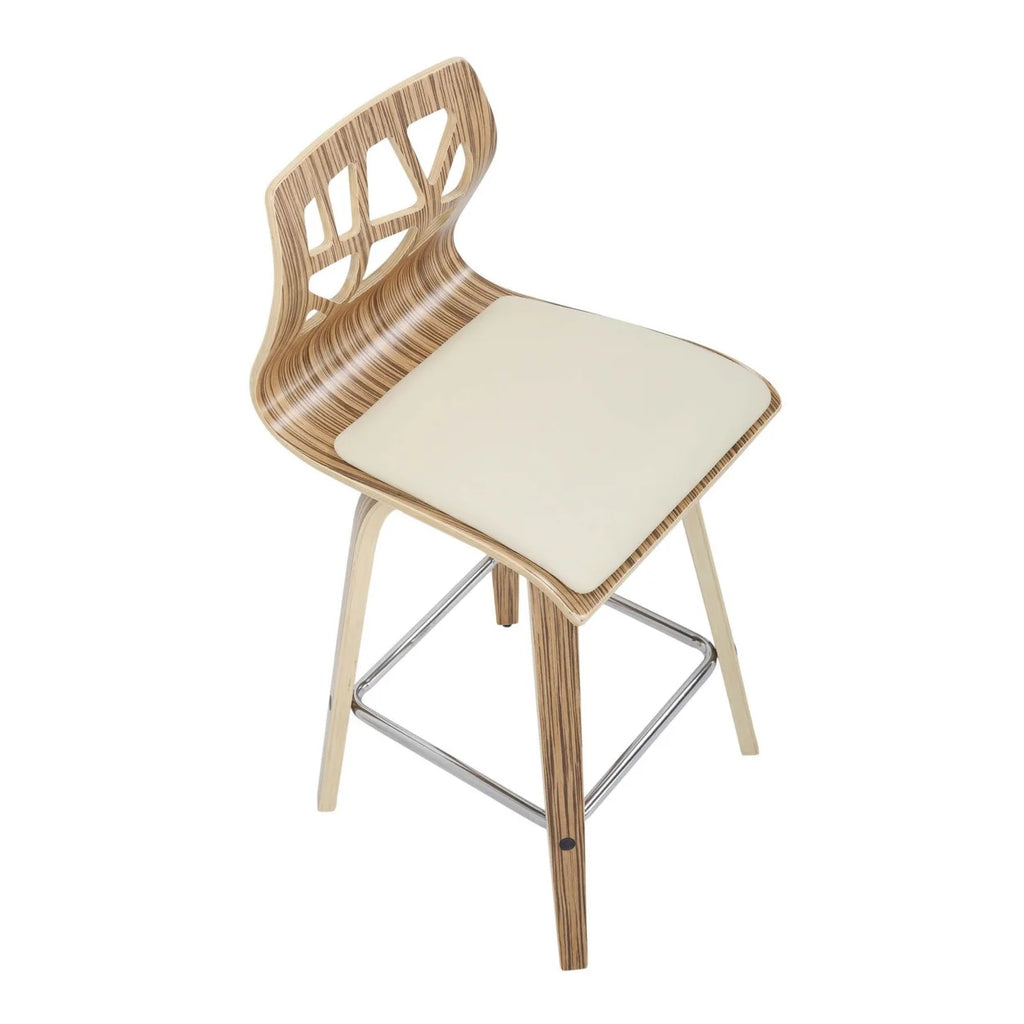 Set Of 2 Counter Stool In Zebra Wood And Cream Faux Leather Z634148