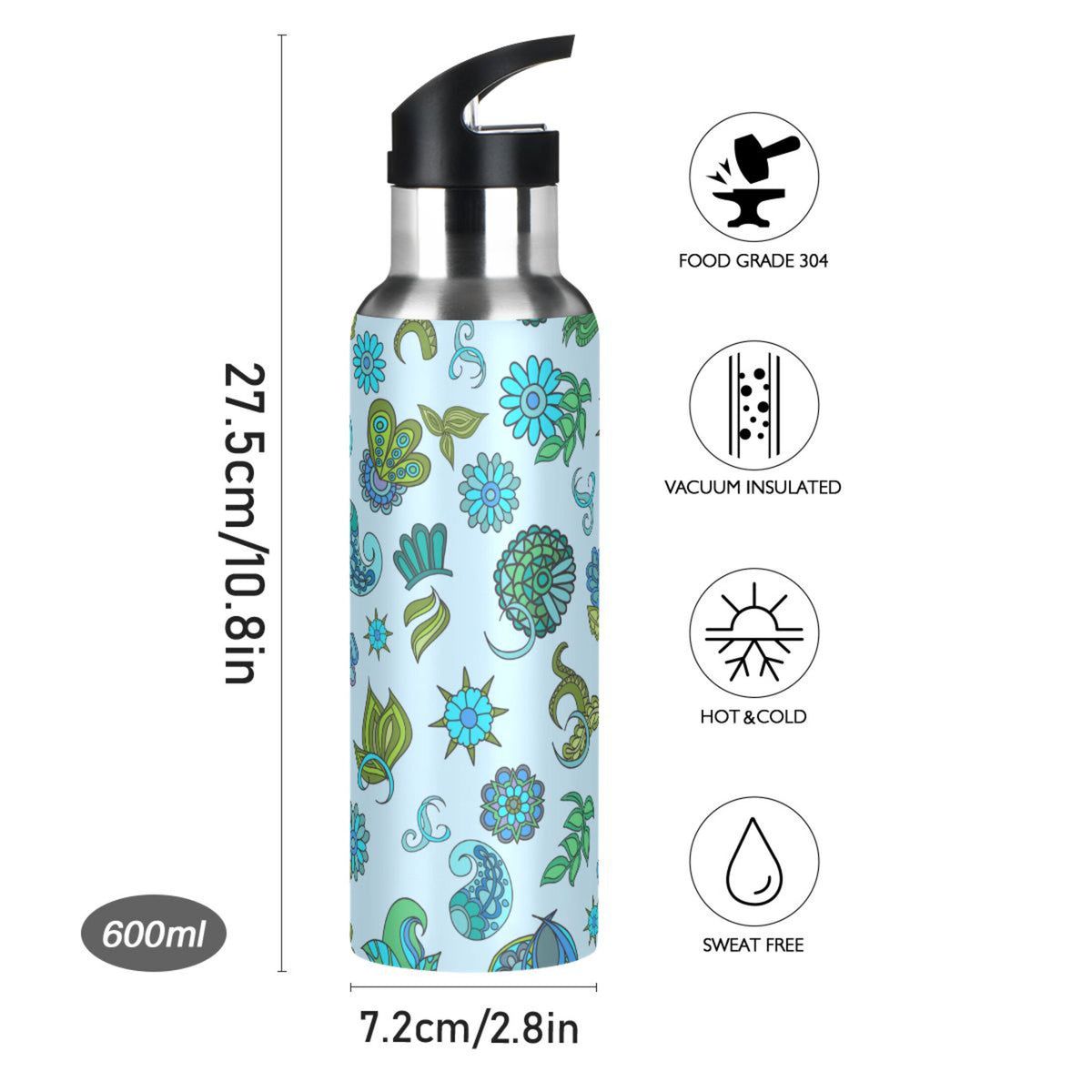 20 oz Insulated Stainless Steel Water Bottle with Straw Lid A57146