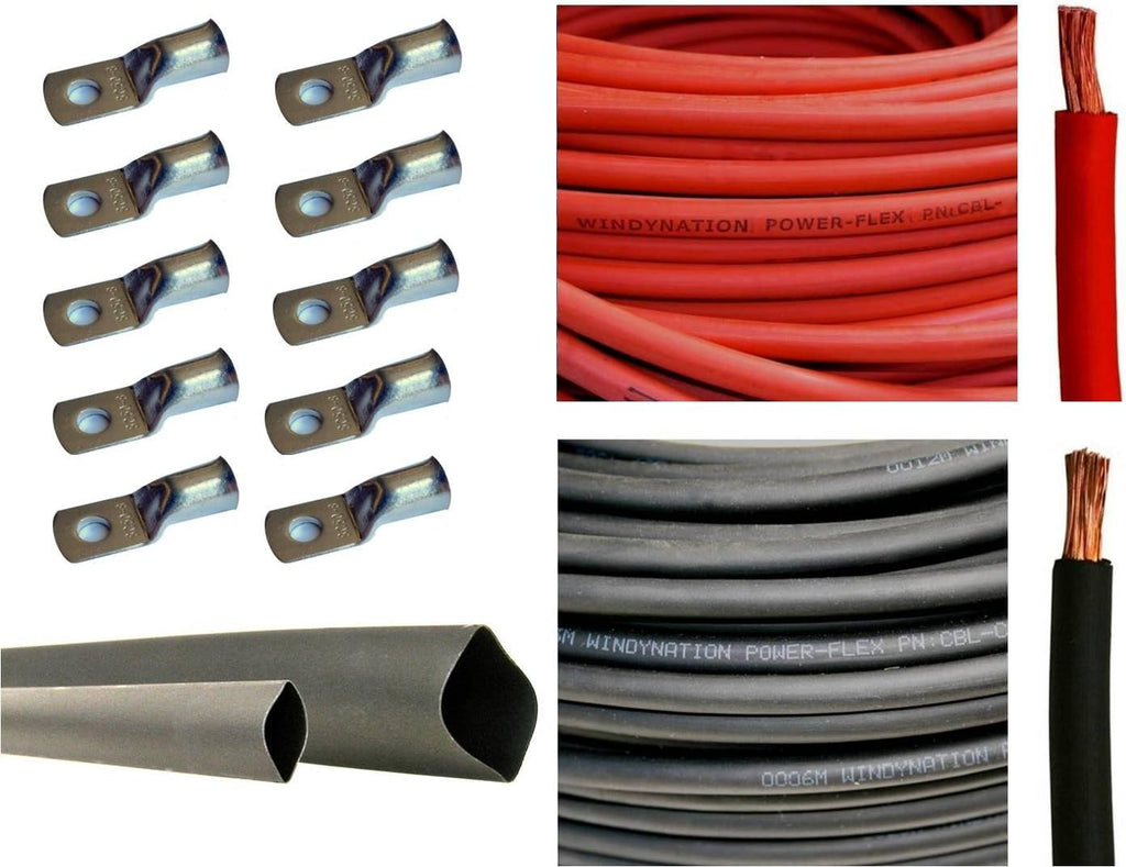 4 AWG 20 Feet Red Pure Copper Flexible Cable with Copper Cable Lug Terminal Connectors and Heat Shrink Tubing T212