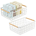 Matte White/Natural Metal Wire Organizer Basket with Bamboo Handles, 2 Pack G732
