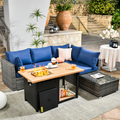 Navy Blue 6 Piece Outdoor Patio Sectional Sofa with Fire Pit Table and Coffee Table B717