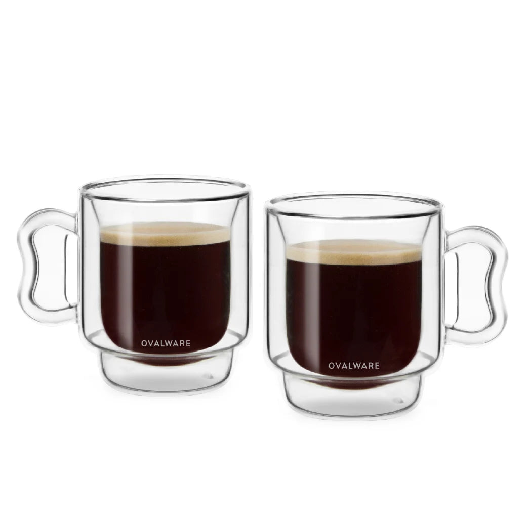 Double-Walled Clear Borosilicate Glass Espresso Cups Set of 2 S691