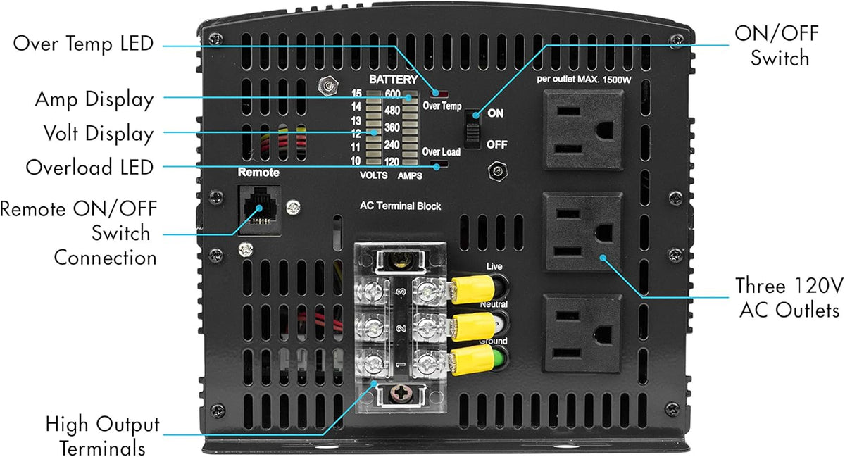 12V 5000 Watt Power Inverter with Remote Control, 10000 Watt Surge Peak T361833
