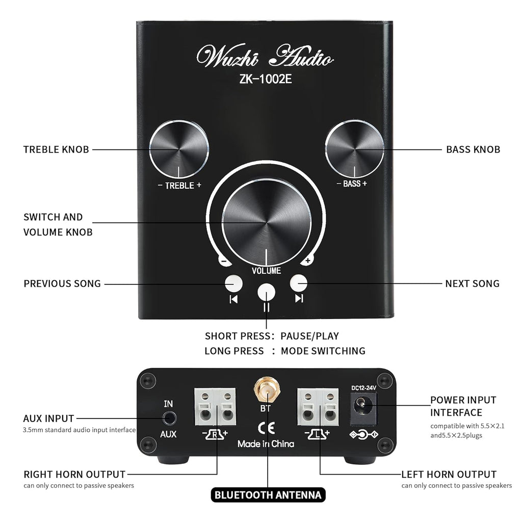 Bluetooth Stereo Audio Amplifier with Treble and Bass Adjustment K229