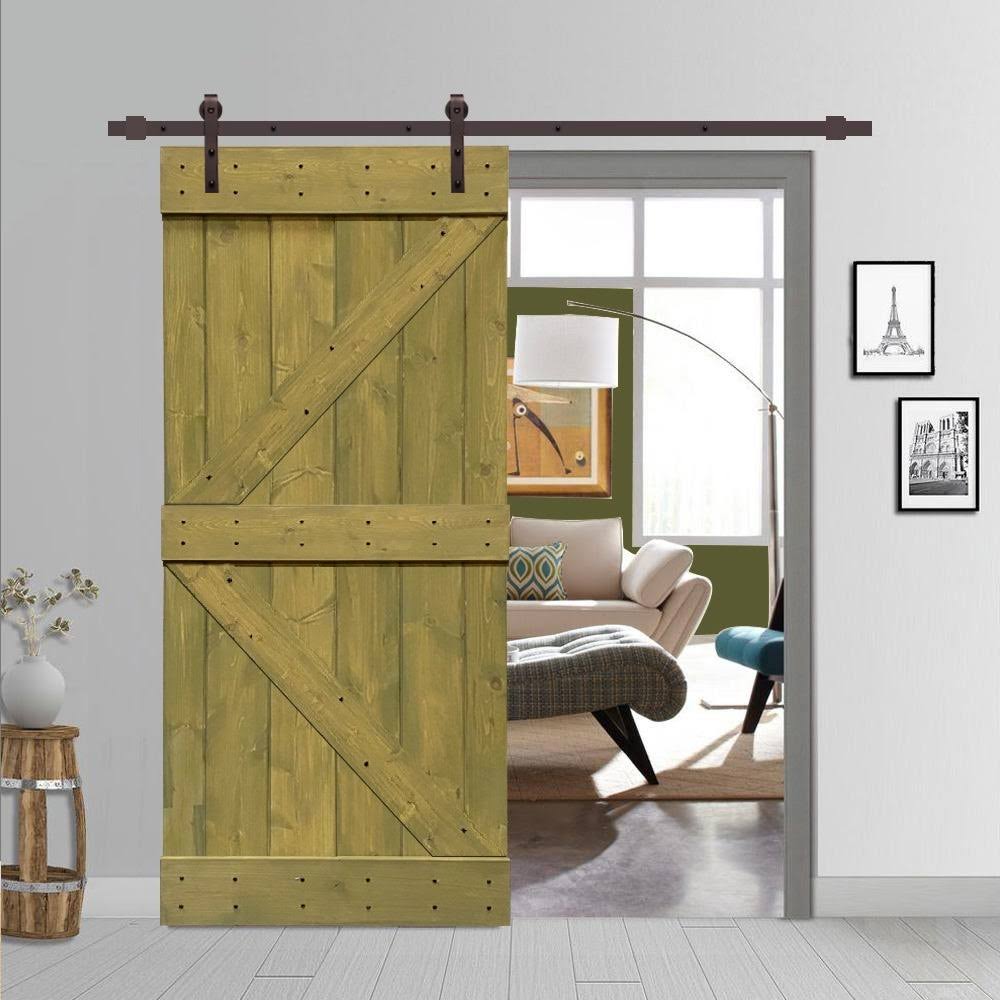 Solid Jungle Green Stained Pine Wood Interior Sliding Barn Door I77407