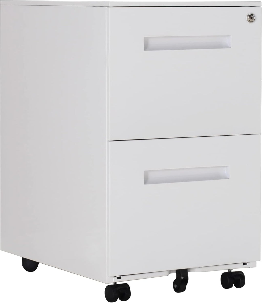 White Metal 3 Drawer Rolling File Cabinet with Lock O1286