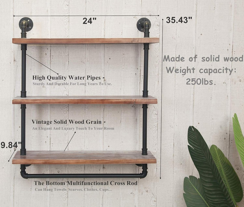 Industrial Retro Wall Mounted Iron Water Pipe Shelf C8889