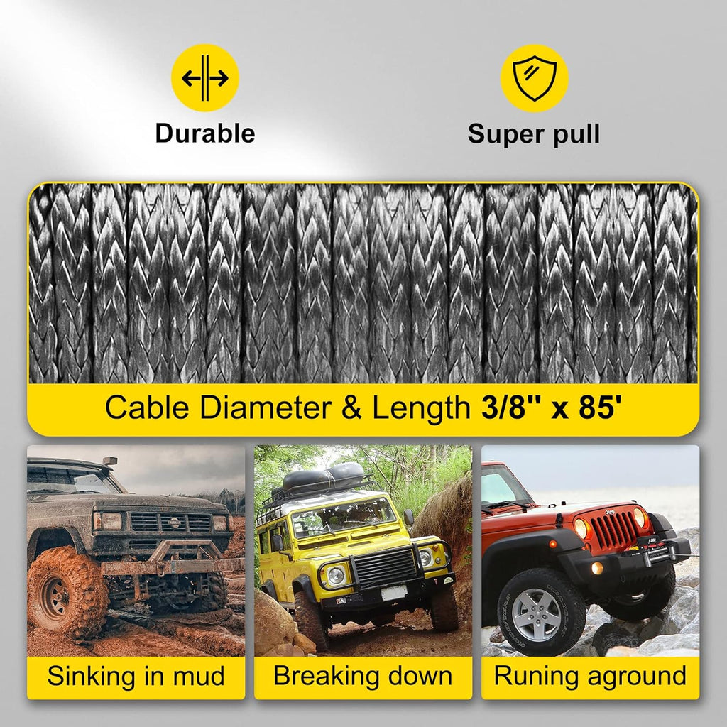 12000lbs Electric Winch with Synthetic Rope and Wireless Remote Control S81348