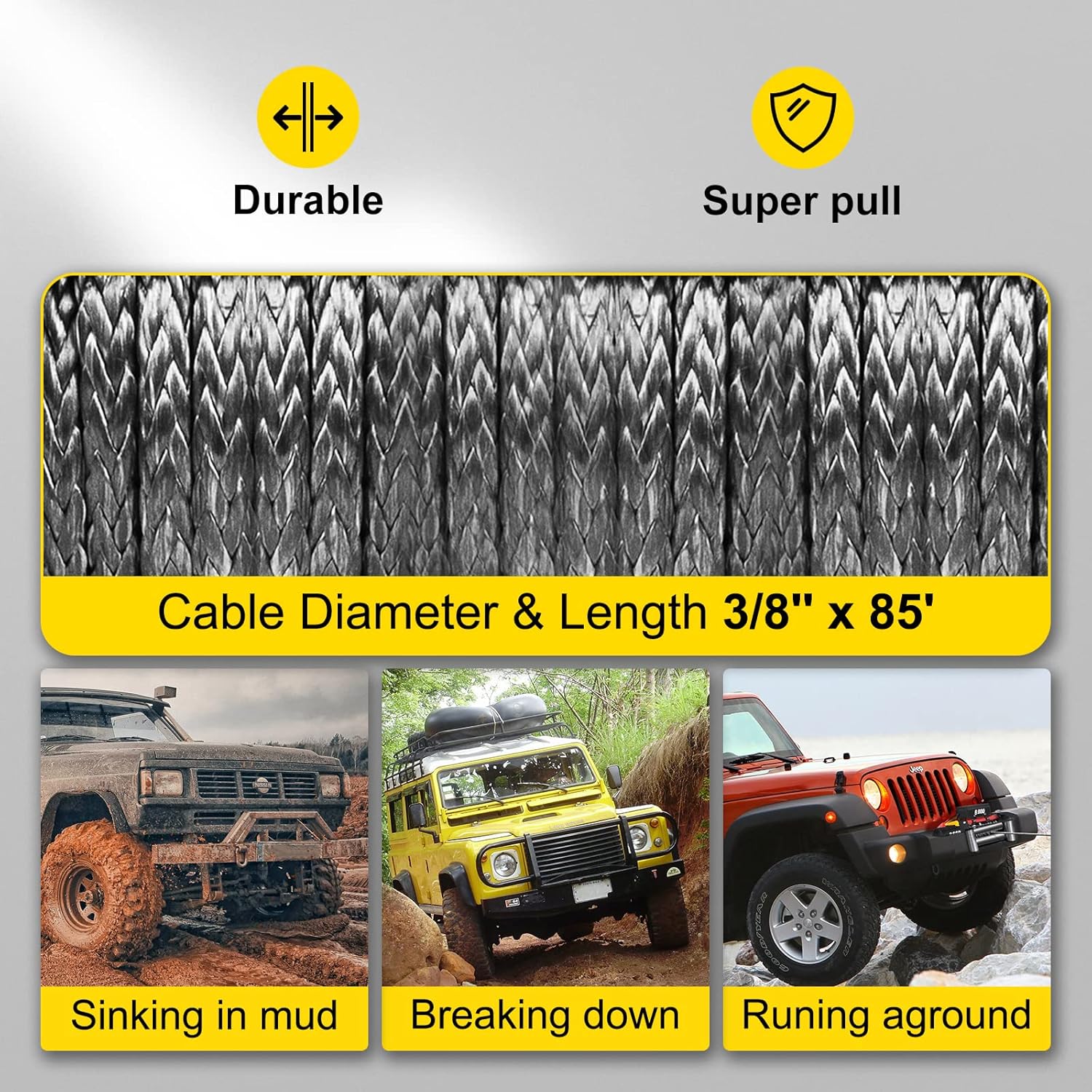 12000lbs Electric Winch with Synthetic Rope and Wireless Remote Control S81348